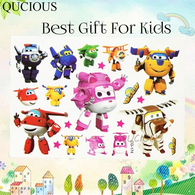QUCIOUS Disposable Cartoon Super Wings Tattoos Temporary For Boys Kids Body Art Tatoo Sticker Flash Racing Cars DIY Tattoo Plane