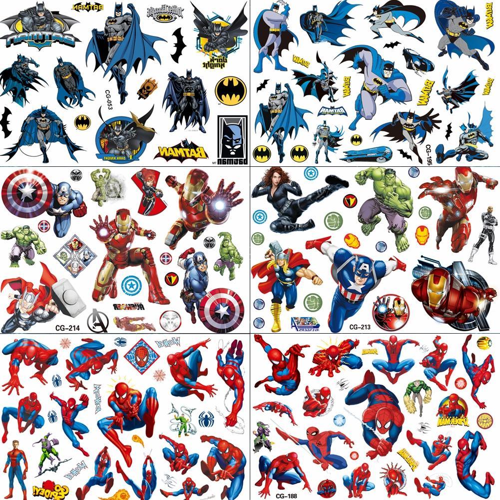 Flash Cartoon Hero Temporary Tattoos Paper For Kids Boys Avengers Hulk Tatoos Fake Mask Superman 3D Tattoo Sticker Children Gift