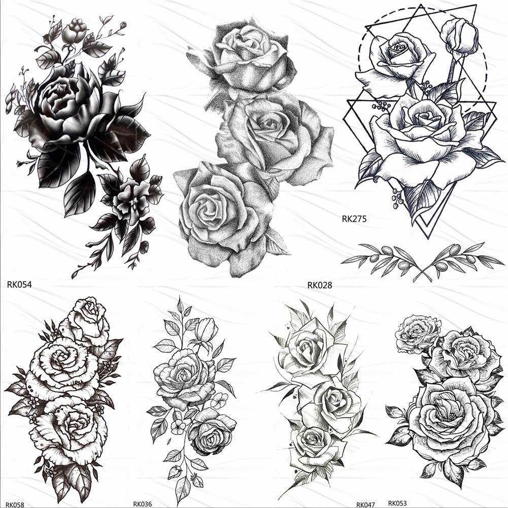 OMMGO HOT 3D Black Henna Flower Rose Temporary Tattoos For Girls Women Tattoo Sticker Leaf Custom Wholesale Tatoos Body Art Kit