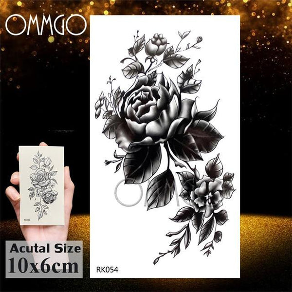 OMMGO HOT 3D Black Henna Flower Rose Temporary Tattoos For Girls Women Tattoo Sticker Leaf Custom Wholesale Tatoos Body Art Kit