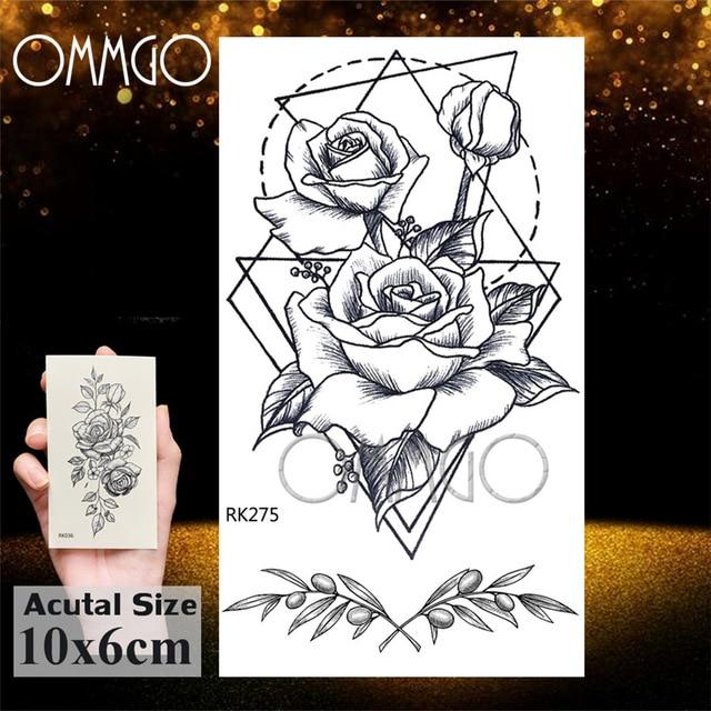 OMMGO HOT 3D Black Henna Flower Rose Temporary Tattoos For Girls Women Tattoo Sticker Leaf Custom Wholesale Tatoos Body Art Kit