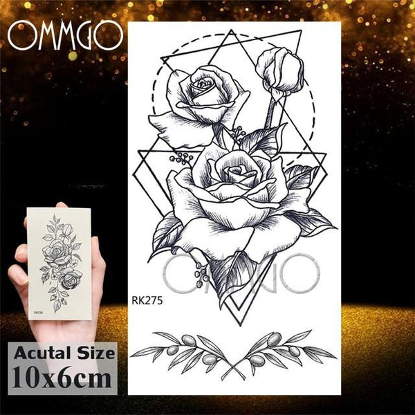 OMMGO HOT 3D Black Henna Flower Rose Temporary Tattoos For Girls Women Tattoo Sticker Leaf Custom Wholesale Tatoos Body Art Kit