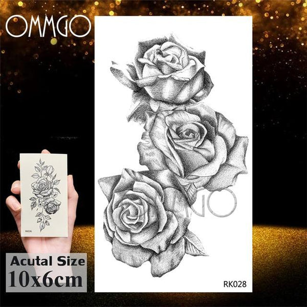 OMMGO HOT 3D Black Henna Flower Rose Temporary Tattoos For Girls Women Tattoo Sticker Leaf Custom Wholesale Tatoos Body Art Kit