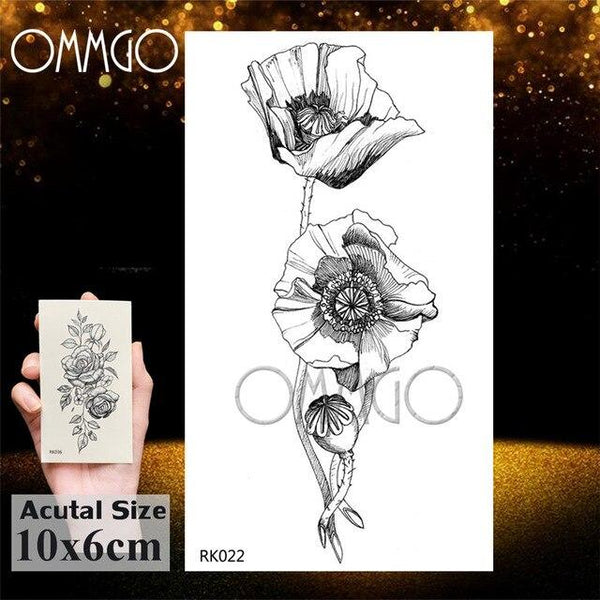 OMMGO HOT 3D Black Henna Flower Rose Temporary Tattoos For Girls Women Tattoo Sticker Leaf Custom Wholesale Tatoos Body Art Kit