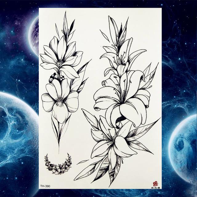YURAN Black Tulip Totem Tattoos Stickers Women Body Waist Arm Art Bracelet Tattoos Temporary Girls Butterfly Tatoos Rose Chains