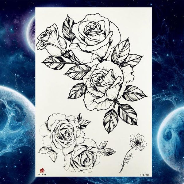 YURAN Black Tulip Totem Tattoos Stickers Women Body Waist Arm Art Bracelet Tattoos Temporary Girls Butterfly Tatoos Rose Chains
