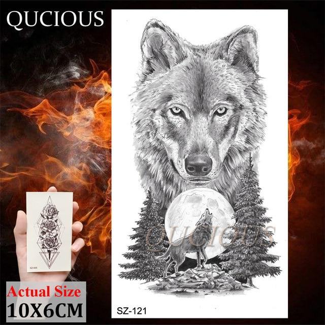 DIY Forest Design Waterproof Fake Temporary Tattoo of Wolf Sexy Women Body Art Arm Tattoos Paper For Men Boys Girls Tatoo Cover