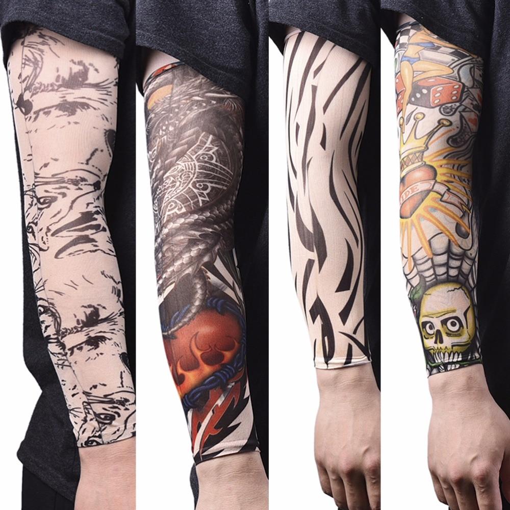 New Fake Temporary Tattoo Sleeves Tattoos Full Long Slip On Arm Tattoo Sleeve Kit Men Elastic Nylon Glove Tattoos