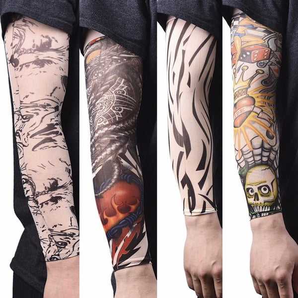 New Fake Temporary Tattoo Sleeves Tattoos Full Long Slip On Arm Tattoo Sleeve Kit Men Elastic Nylon Glove Tattoos