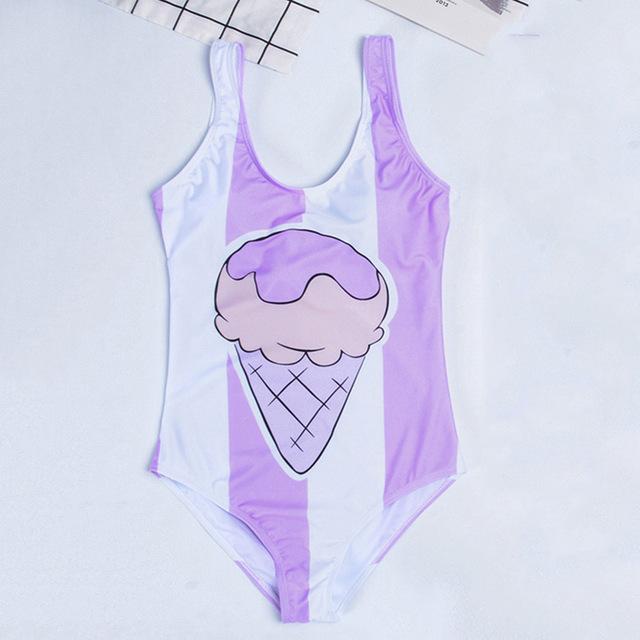 2019 New Sexy Women One Piece Swimsuit 3D Print cartoon Strap Backless Swimsuit Bathing Suit Summer Beachwear Monokini Swimsuit
