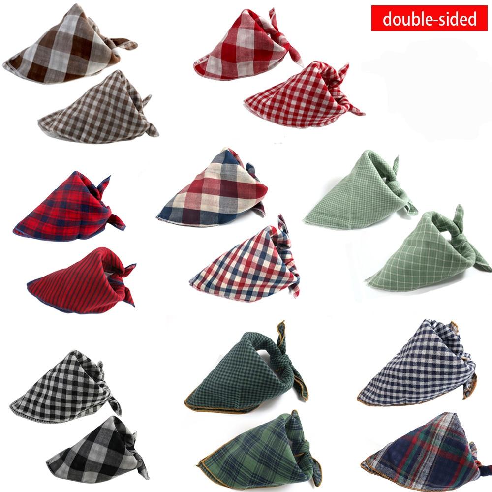 Reversible Dog Bandana Cotton linen Plaid Pet Bandana Scarf Bow ties Collar Square Cat Samll middle large dog Grooming Products