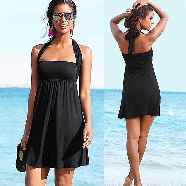 Women's Summer Beach Dress 2019 Variety Ribbon Wrap Sexy Sleeveless Variety Wear Beach Dress Large Size Bikini smock