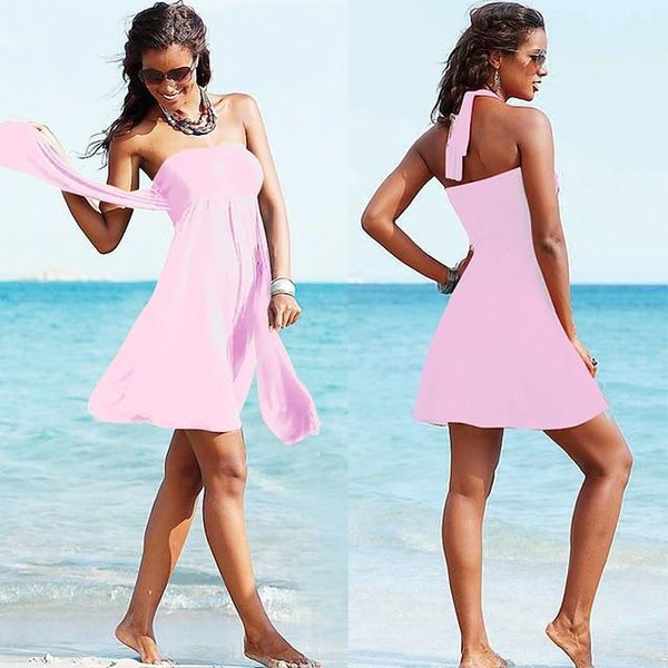 Women's Summer Beach Dress 2019 Variety Ribbon Wrap Sexy Sleeveless Variety Wear Beach Dress Large Size Bikini smock