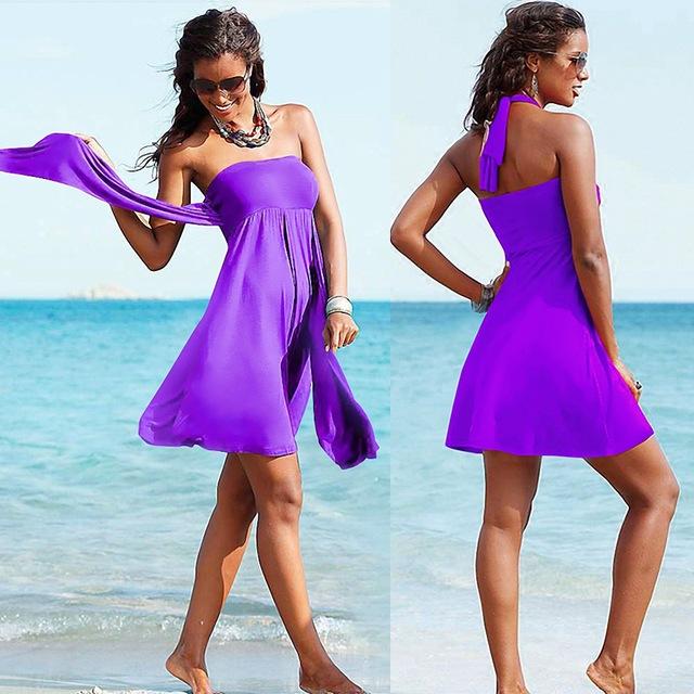 Women's Summer Beach Dress 2019 Variety Ribbon Wrap Sexy Sleeveless Variety Wear Beach Dress Large Size Bikini smock