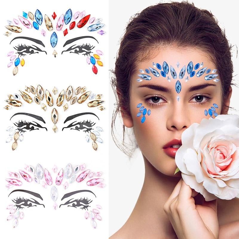 Temporary Tattoo Face Jewelry Gems Rhinestone Decoration Party Makeup Body Shining Festival Tattoos Body Art Stickers glitter