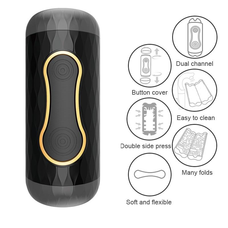 Dual Channel Masturbation Cup Sucking Artificial Vagina Male Masturbator Flip Hole Real Pussy Sex Machine Adult Sex Toys For Men