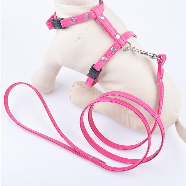 12Colors Puppy Dog Harnesses Lead Set Soft Pu Leather Adjustable Safety Control Restraint Cat Pet Halter Harness