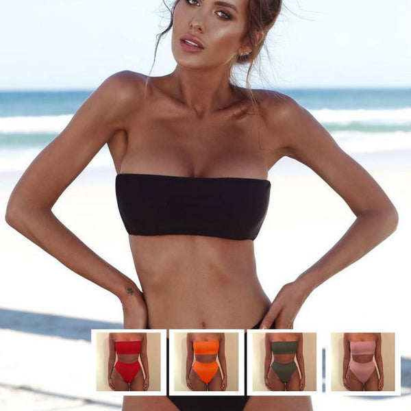 High Waist Swimsuit 2019 Sexy Bikini Women Brazilian Pad Swimwear Push Up Bandeau Top Plus Size Bottom Bikini Set Bathing Suits
