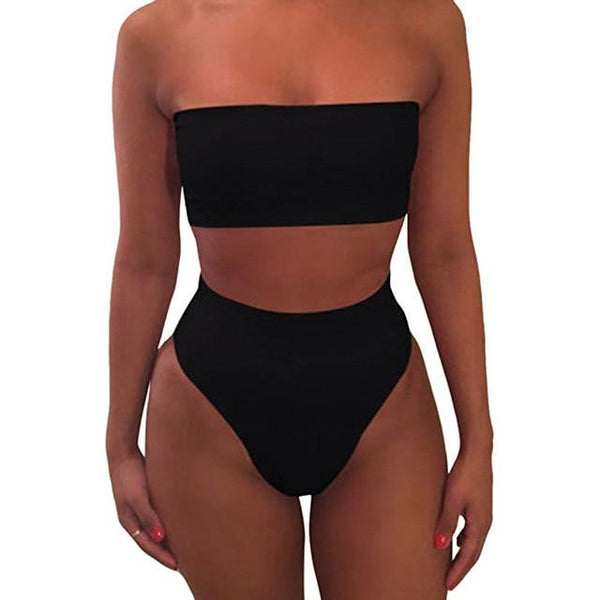 High Waist Swimsuit 2019 Sexy Bikini Women Brazilian Pad Swimwear Push Up Bandeau Top Plus Size Bottom Bikini Set Bathing Suits