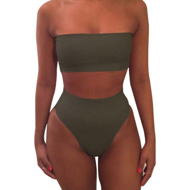 High Waist Swimsuit 2019 Sexy Bikini Women Brazilian Pad Swimwear Push Up Bandeau Top Plus Size Bottom Bikini Set Bathing Suits