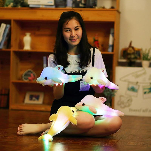 32cm Creative Luminous Plush Dolphin Doll Glowing Pillow, Colorful LED Light Animal Toys Kids Children's Gift YYT220