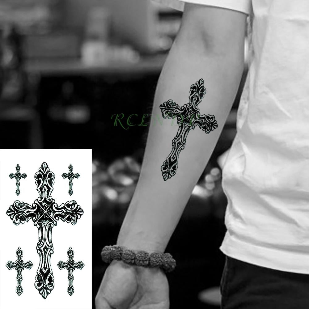 Waterproof Temporary Tattoo Stickers Cross Tribal Totem Fake Tatto Flash Tatoo Tatouage Neck Hand Back Foot for Girl Women Men