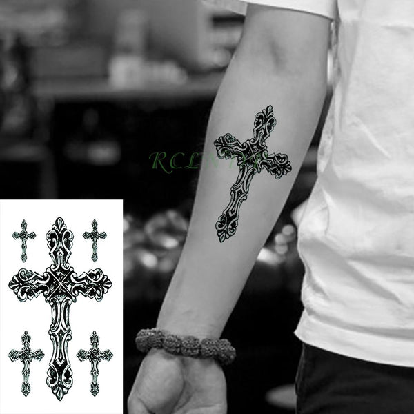 Waterproof Temporary Tattoo Stickers Cross Tribal Totem Fake Tatto Flash Tatoo Tatouage Neck Hand Back Foot for Girl Women Men