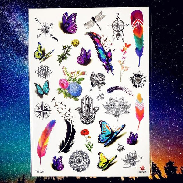 Peace Gigeon DreamCatcher Henna Mandala Flower Bird Totem Temporary Tattoo Sticker Feather Waterproof Tattoo Body Art Fake Tatoo