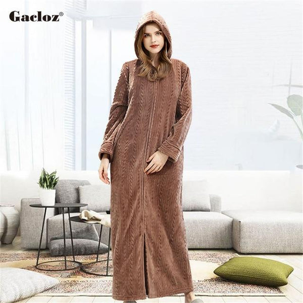 Gacloz Lovers Hooded Bathrobe Plus Size Flannel Sleepwear Winter Zip Robe Women Men Long Nightgown Bath Robe badjas