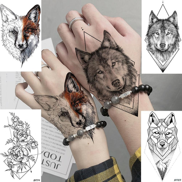 DIY Geometric Animals Fox Plant Temporary Tattoo Women Sexy Waterproof Disposable Black Tatoos Body Art Painting Tattoo Stickers