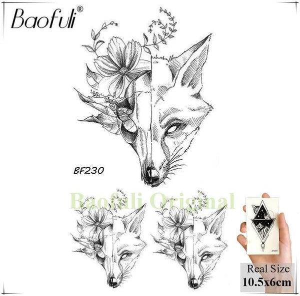 DIY Geometric Animals Fox Plant Temporary Tattoo Women Sexy Waterproof Disposable Black Tatoos Body Art Painting Tattoo Stickers