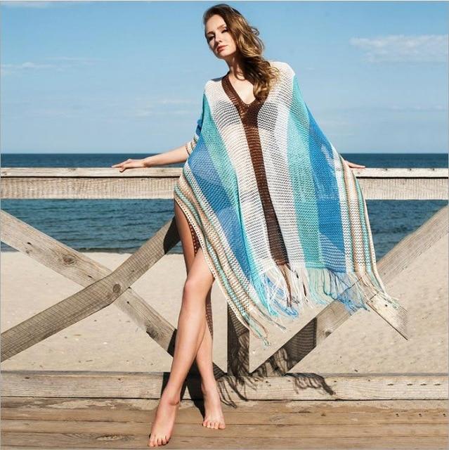 Sexy Beachwear Cover Up Bikini Women Crochet Swimsuit Cover-up Bathing Suit Beach Wear Knitting Swimwear Mesh Beach Dress Tunic