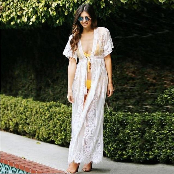 Sexy Beachwear Cover Up Bikini Women Crochet Swimsuit Cover-up Bathing Suit Beach Wear Knitting Swimwear Mesh Beach Dress Tunic