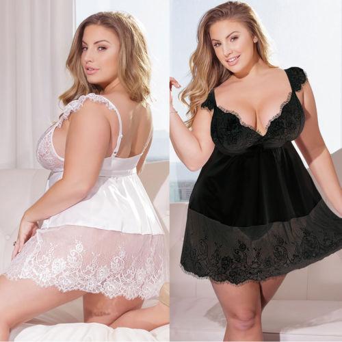 Sexy Woman Dress Plus Size 3XL-5XL Sexy Lingerie Sleepwear Lace Sleeveless Women's Dress Underwear Babydoll