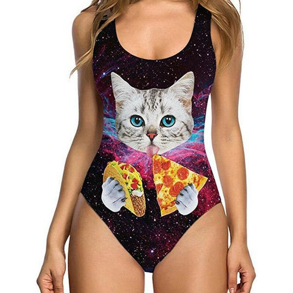 Women Hot Funny Hair Printed One-piece Swimsuit Swimwear Lady Girls Spoof One Piece Bodysuit Bikini Swimming Suit