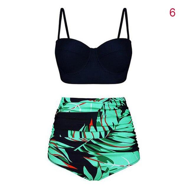 NEW Women High Waist Tankinis Top with Pants Strappy Crop Tops Print Slim Fit Shorts Swimsuit