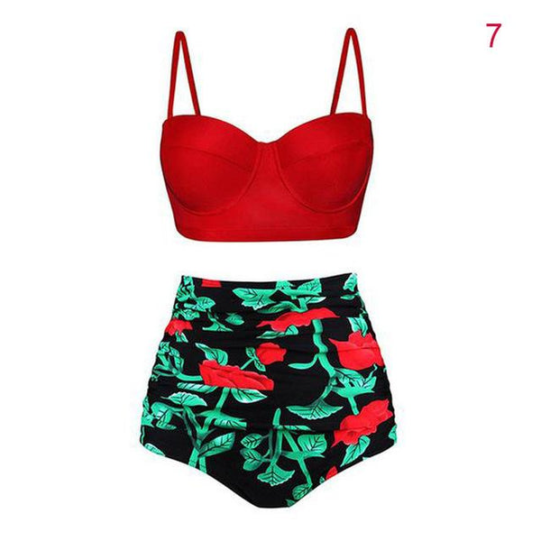 NEW Women High Waist Tankinis Top with Pants Strappy Crop Tops Print Slim Fit Shorts Swimsuit