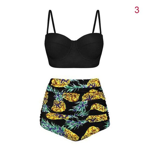 NEW Women High Waist Tankinis Top with Pants Strappy Crop Tops Print Slim Fit Shorts Swimsuit