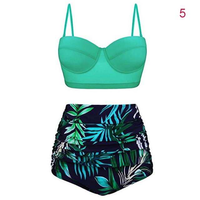 NEW Women High Waist Tankinis Top with Pants Strappy Crop Tops Print Slim Fit Shorts Swimsuit