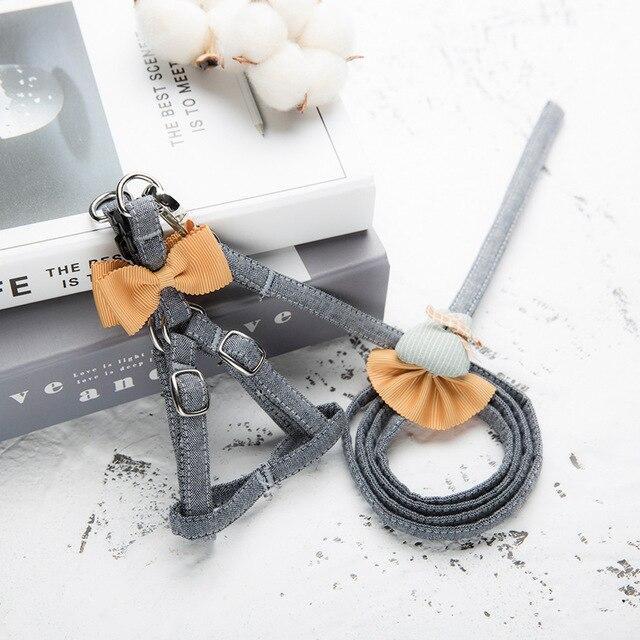 Trsnser Dog Harness Pet Cat Yellow Dogs Cats Tie Bow Vest Set Chest Straps Belt Set Cloth Adjustable Leash Safety 19June20 P30