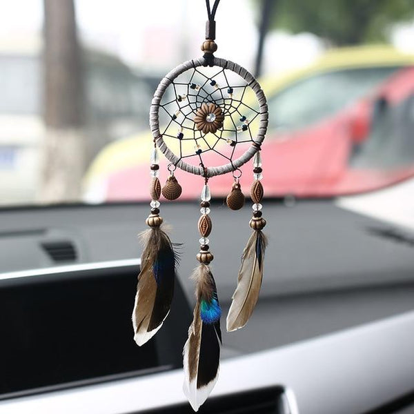 Car Ornament Handmade Indian Dream Catcher Net with Feathers Wind Chimes Wall Hanging Dreamcatcher Craft Gift Home Decoration