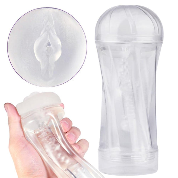 Crystal Silicone Vaginal Pussy Cup Male Masturbation Penis Delay Trainer Realistic Vagina Anal Sex Toys For Man Masturbator