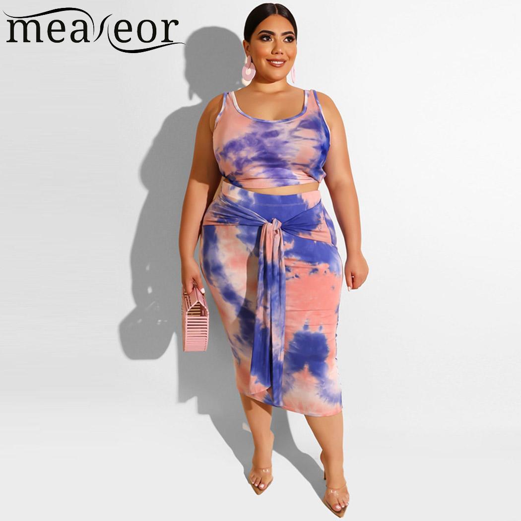 Womens Summer Print Outfits O-Neck Sleeveless Tank Pink, Orange, Blue Tops Daily Knot Skirts Set Casual