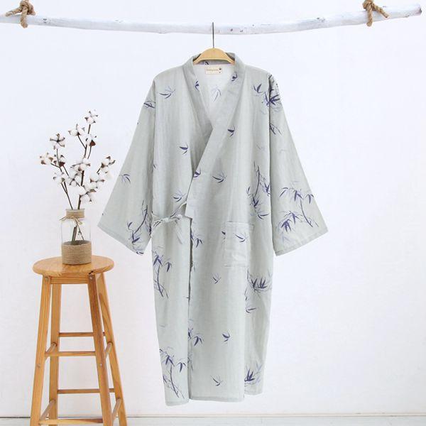 Summer New thin Robe Loose men Japanese Style bathrobe 100% cotton double deck gauze Sleepwear Sleeprobe home Wear Leisure wear
