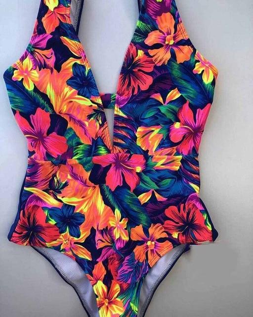 New 2019 Sexy One Piece Swimsuit Female Petal print Backless Brazilian Monokini Swimwear Women Bathing Suit Swimming Beach Wear