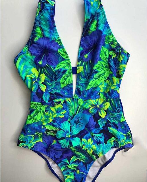 New 2019 Sexy One Piece Swimsuit Female Petal print Backless Brazilian Monokini Swimwear Women Bathing Suit Swimming Beach Wear