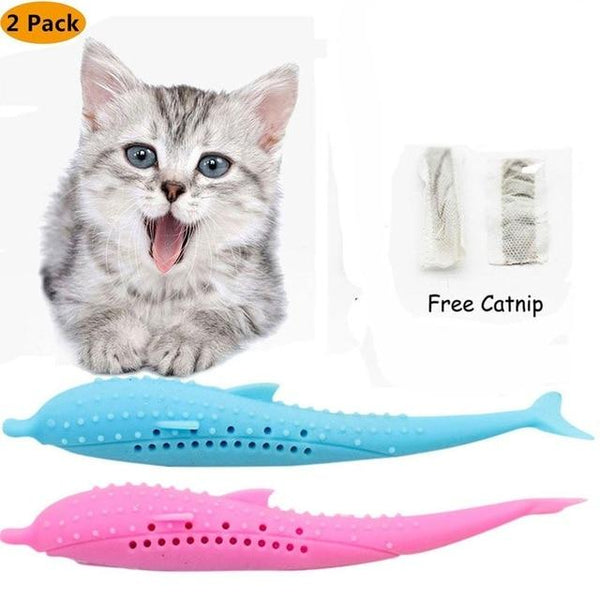 Pet Cat Toothbrush Toy Fish Shape Catnip Flavor Silicone Molar Stick Teeth Cleaning Toy For Cats Kitten