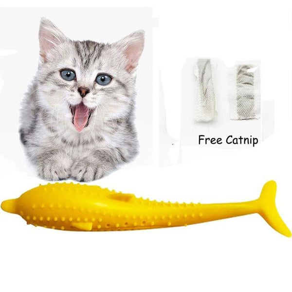Pet Cat Toothbrush Toy Fish Shape Catnip Flavor Silicone Molar Stick Teeth Cleaning Toy For Cats Kitten