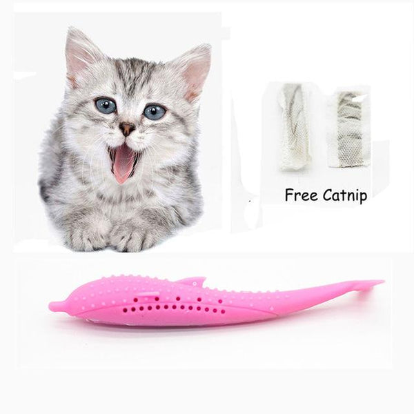 Pet Cat Toothbrush Toy Fish Shape Catnip Flavor Silicone Molar Stick Teeth Cleaning Toy For Cats Kitten