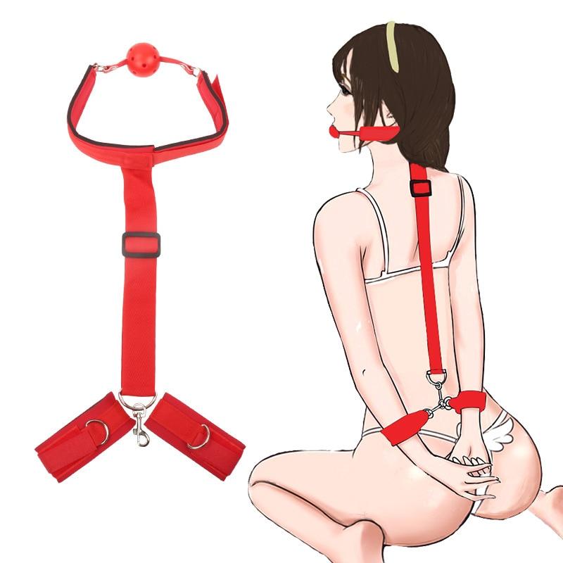 Sexy Women Backhand Restraints Bondage Strap Gags sex toys for couples SM Slave Hand Cuffs pillory HandCuffs Open Mouth Muzzles